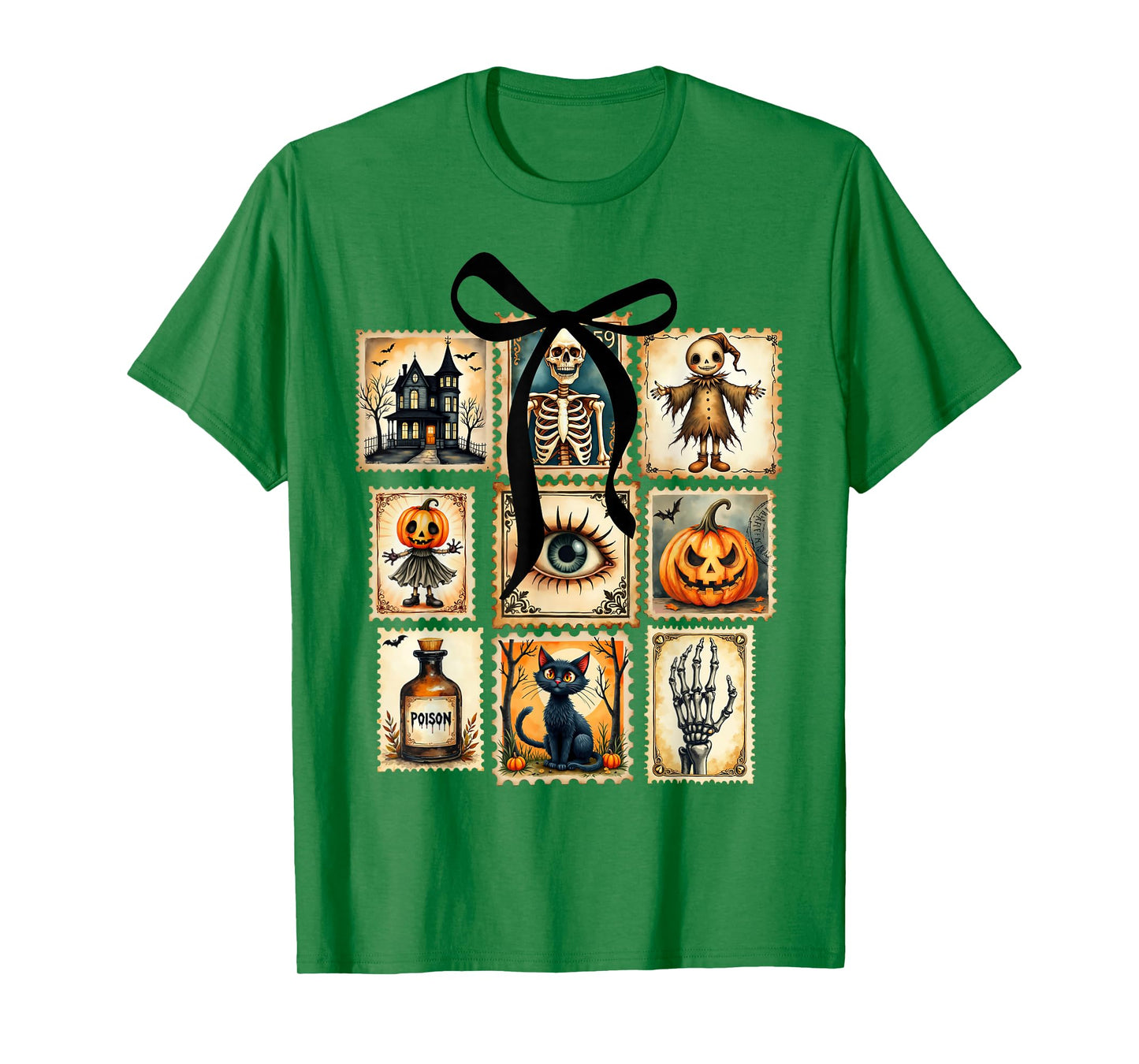 Vintage Halloween Stamps Haunted House Poison Cat T-Shirt