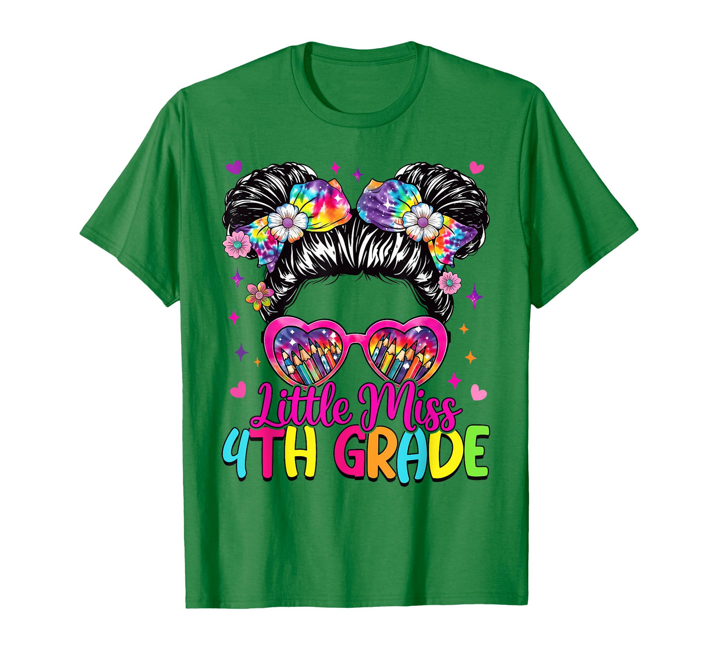 Little Miss 4th Fourth Grade Messy Bun First Day Of School T-Shirt