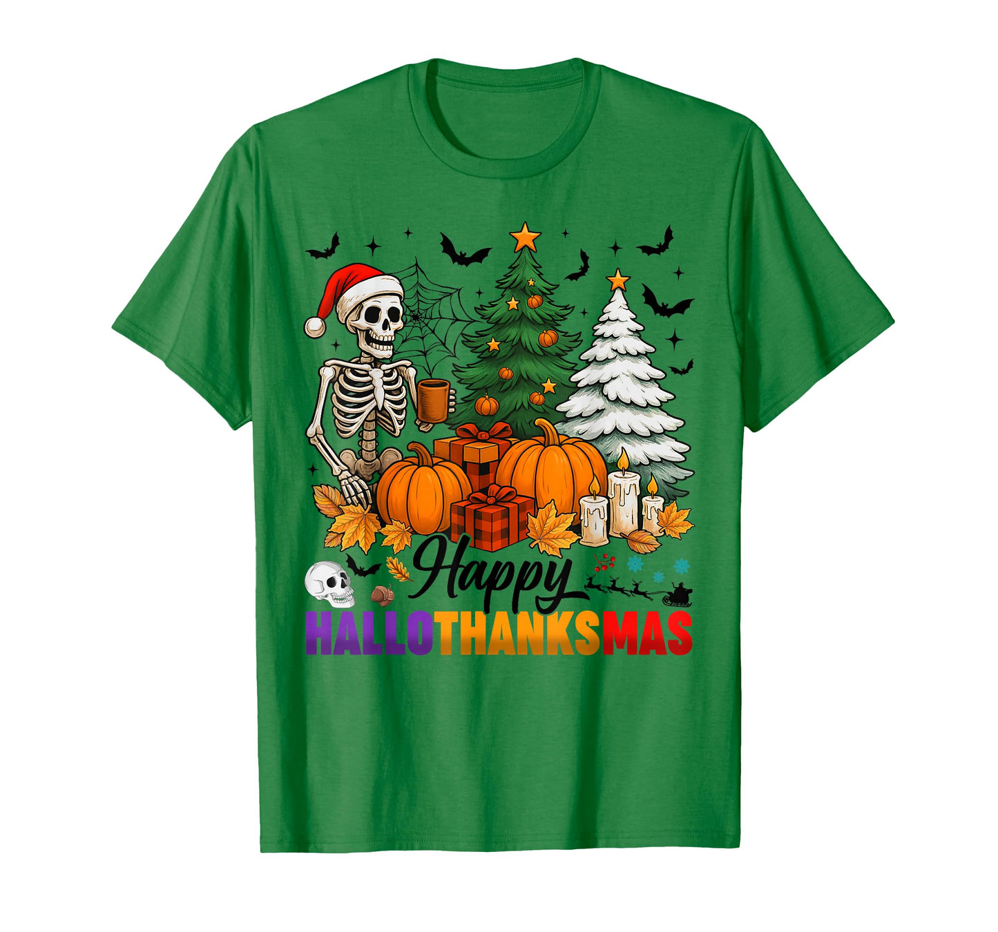 Happy Hallothanksmas Halloween Thanksgiving Christmas Kids T-Shirt