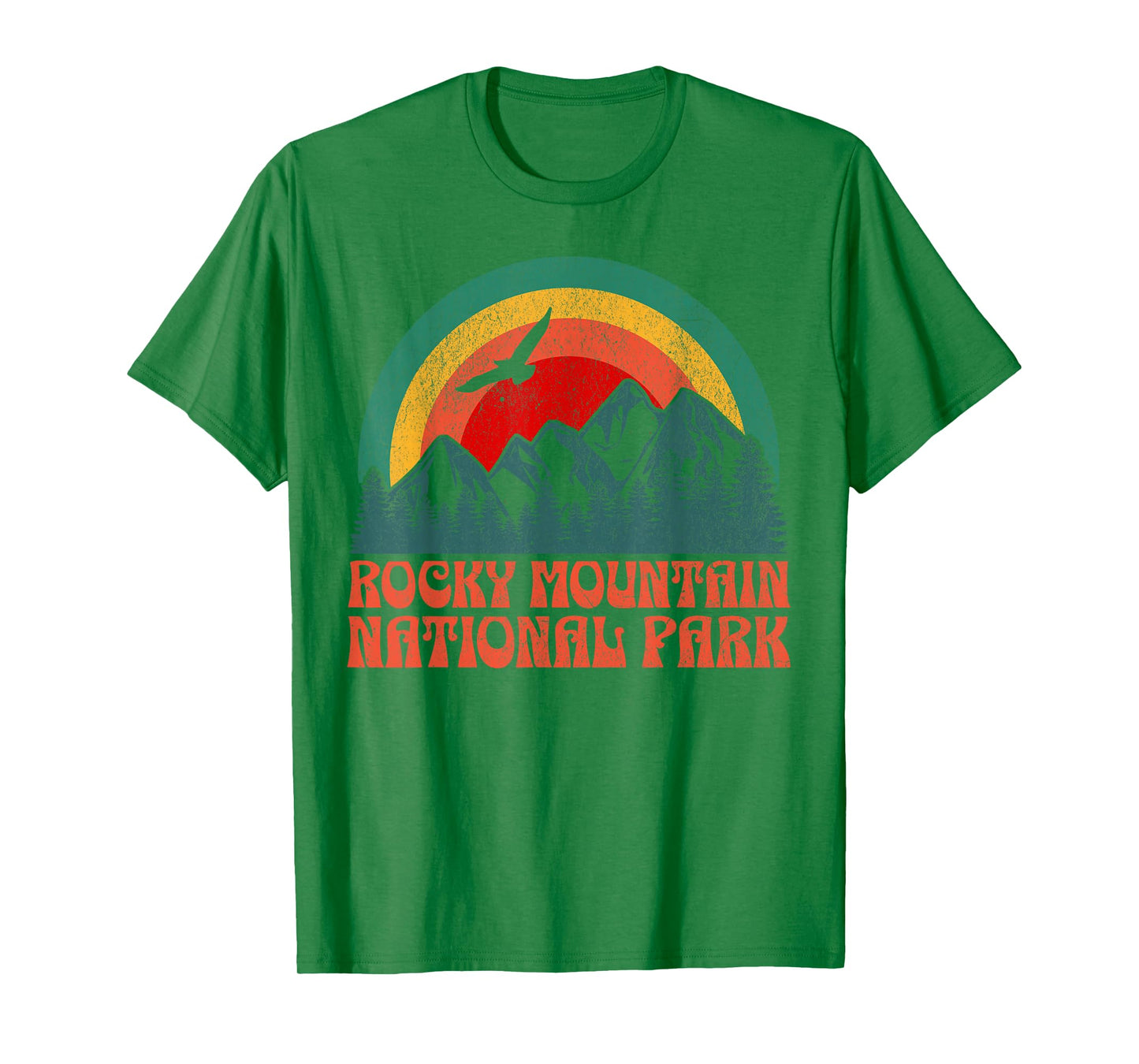 Rocky Mountain National Park Colorado USA Outdoor Women's Retro Yellow Modern Crew Neck Short Sleeve T-Shirt, Small