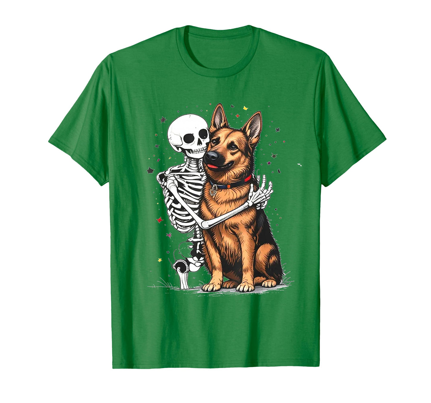 Skeleton Hugging German Shepherd Halloween Lover Mom Dad T-Shirt