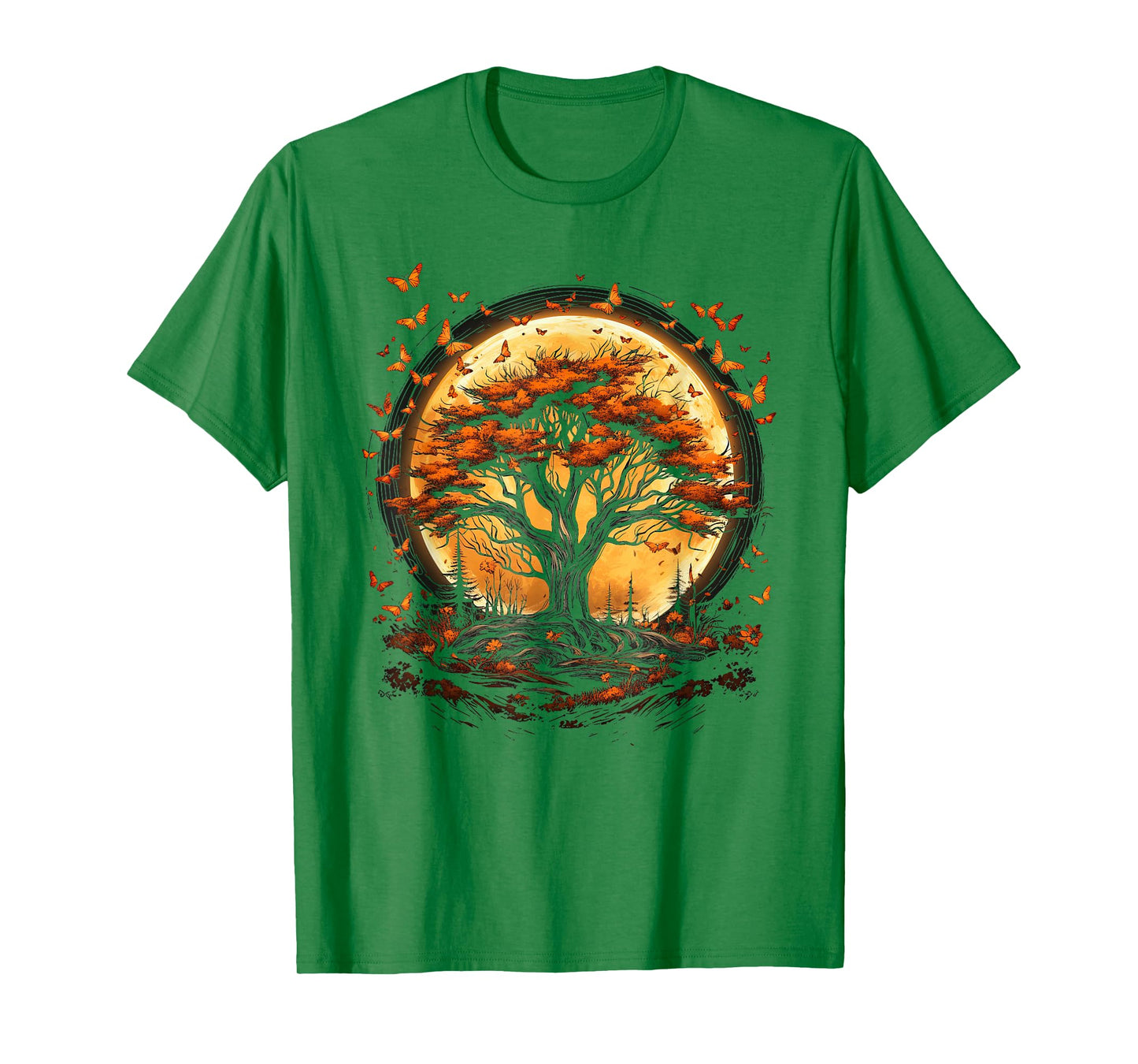 Fall Autumn falling leaves with Tree and Butterfly orange T-Shirt