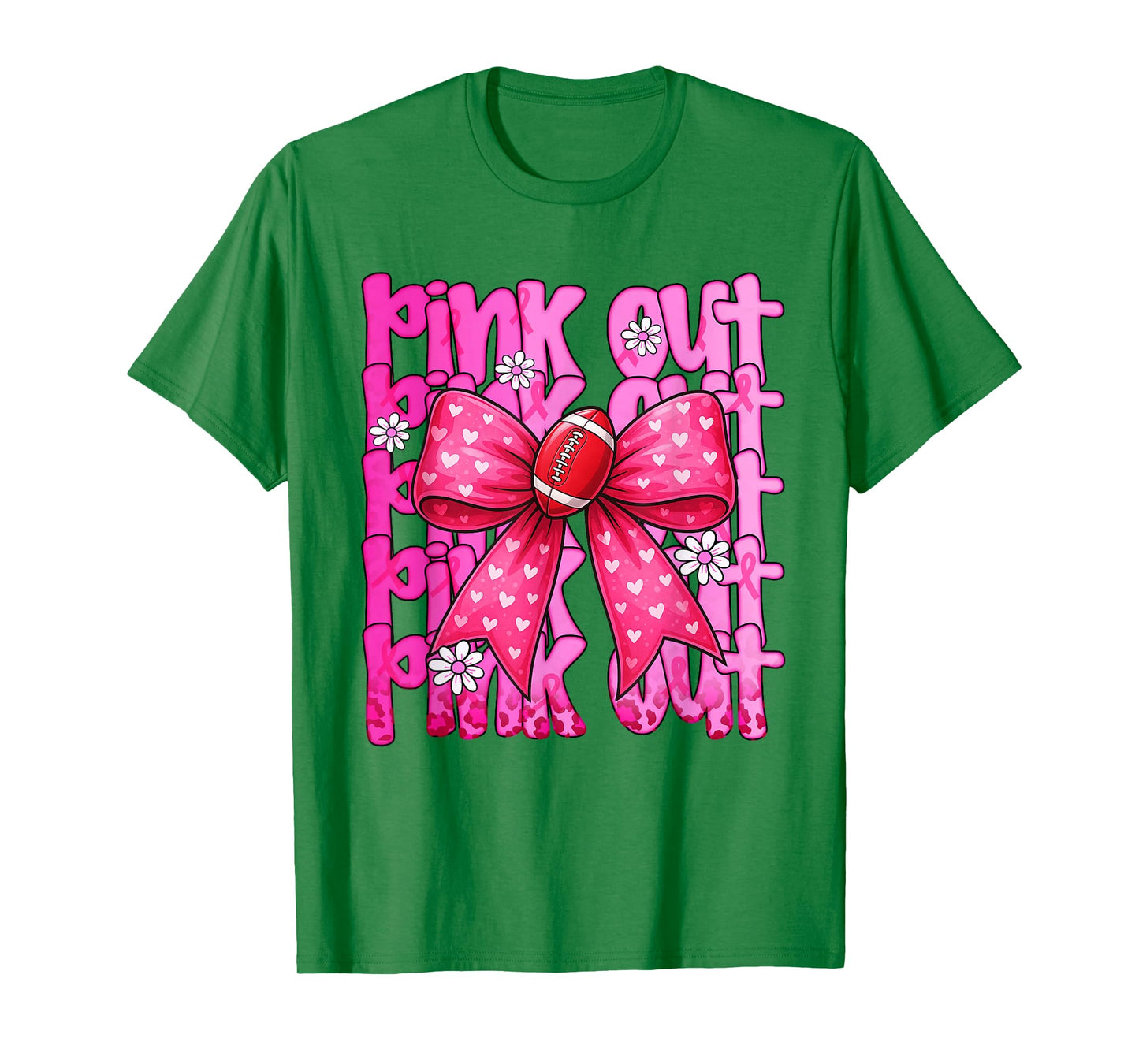 Pink Out Breast Cancer Football Coquette Bow Mom Girls Women T-Shirt