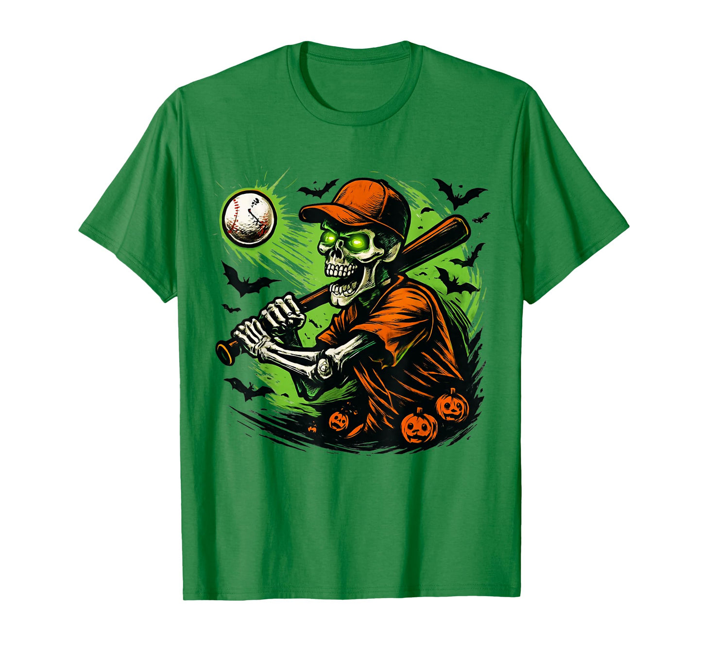 Funny Skeleton Playing Baseball Spooky Halloween Sports T-Shirt