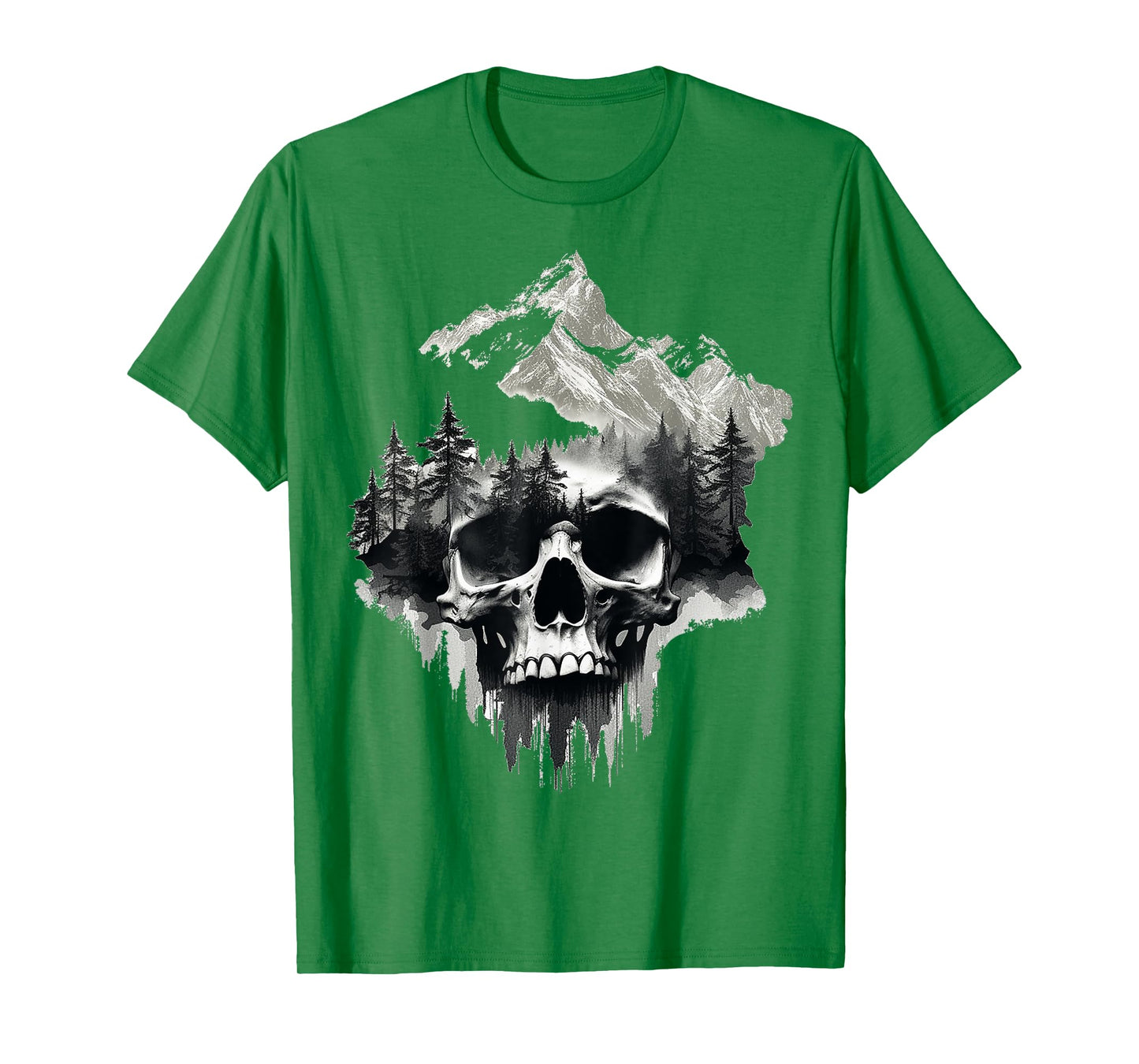 Skull Drawing Nature Artwork Mountains Tree Art Skull T-Shirt
