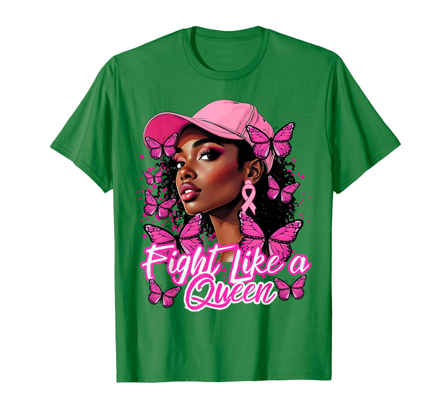 Black Afro Women Butterflies Breast Cancer Awareness Support T-Shirt