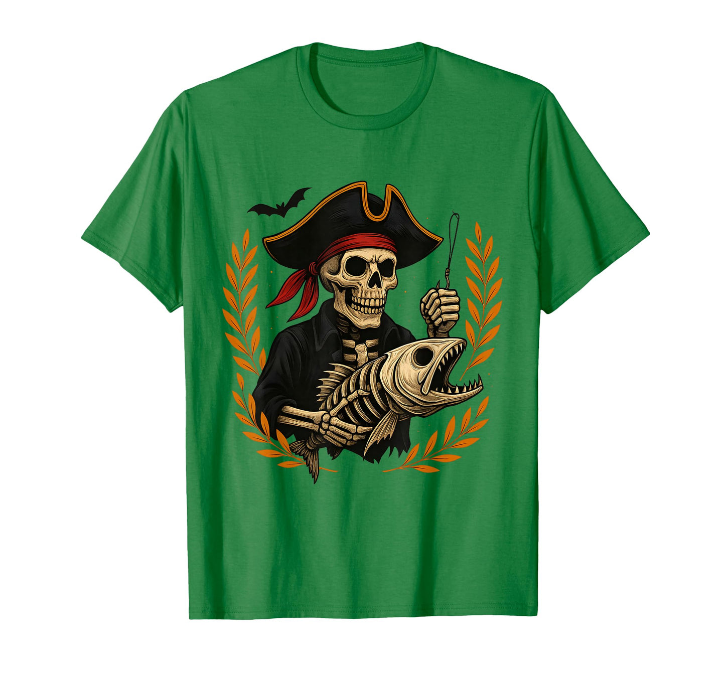Bruh I’m a Pirate Fishing Skeleton American Flag Fish T-Shirt