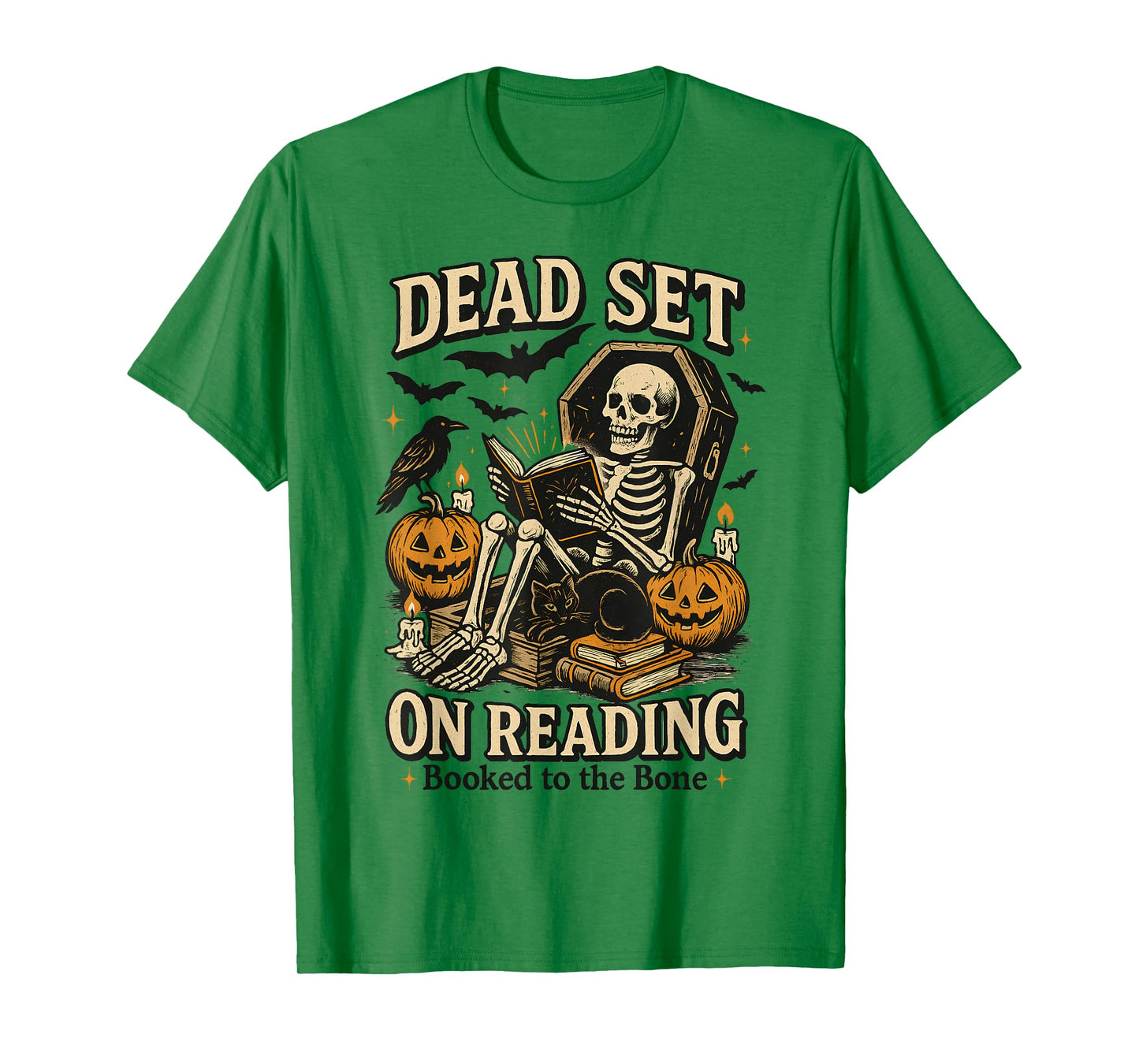 Funny Book Dead Set On Reading Skeleton Halloween Bookish T-Shirt