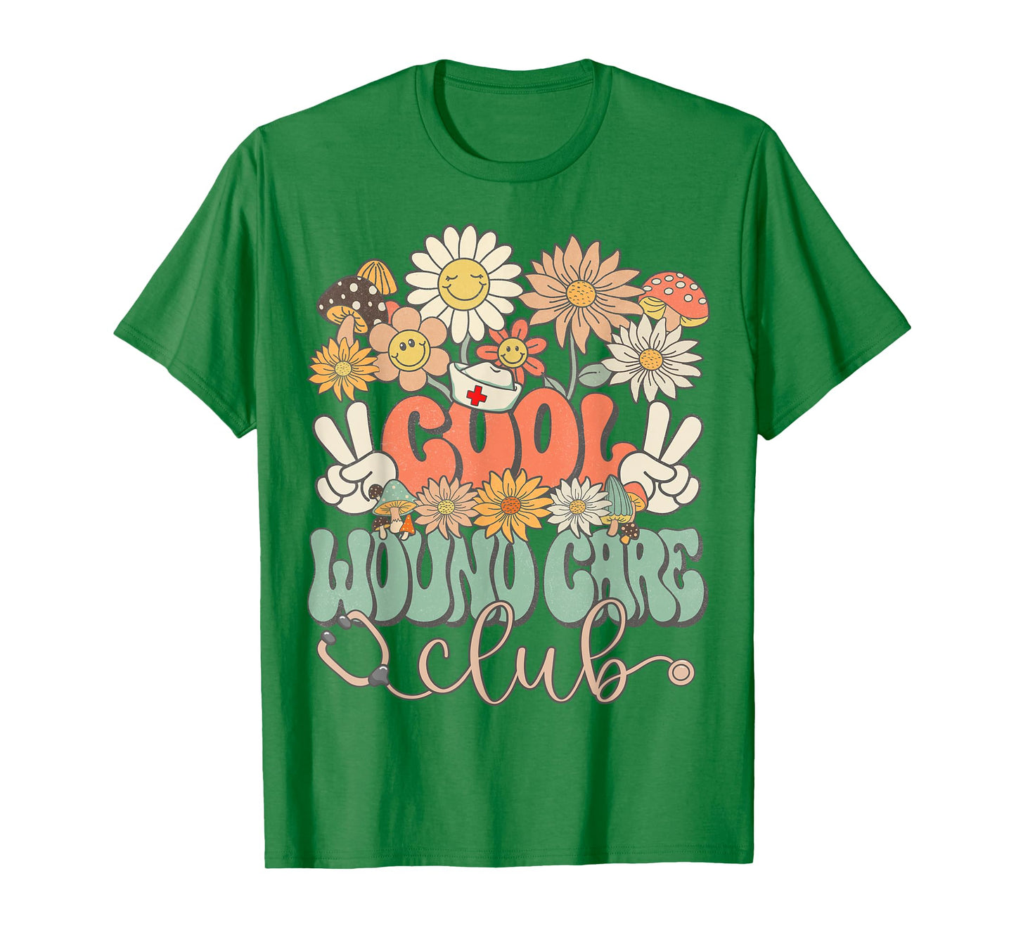 Cool Wound Care Club Floral Hippie Groovy Retro Daisy Nurse T-Shirt