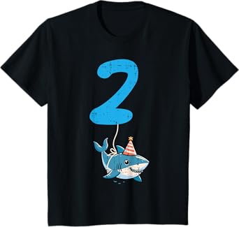 2nd Birthday 2 Hat Shark Two Year Old Bday Boys Girls Kids T-Shirt
