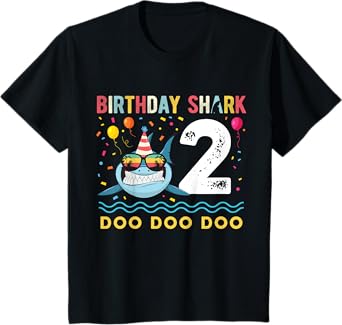 2 Year Old Birthday Boy Girl Shark Boys and Girls T-Shirt