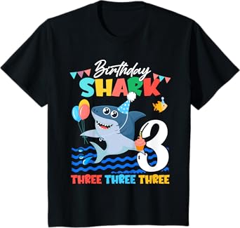 Baby Cute Shark Birthday Boy 3 Year Old Gift - Three Three T-Shirt