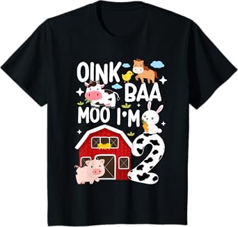 Oink Baa Moo I'm 2 Farm Animals 2nd Birthday For Kids T-Shirt