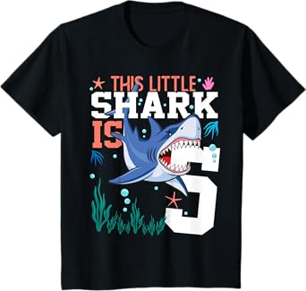 Turning 5 Year Old Birthday Gift Boy Shark 5th Bday Girl T-Shirt