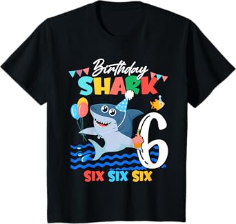 Kids Baby Cute Shark Birthday Boy 6 Year Old - Six Six T-Shirt
