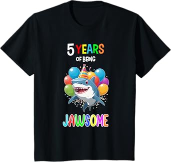 Shark Birthday Shirt 5 Years of Being Jawsome 5th Birthday T-Shirt