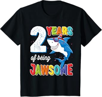 2 Year Old Shirt Toddlers Kids JawSome Shark 2nd Birthday T-Shirt