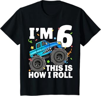 Kids Monster Truck Shark 6th Birthday Boy 6 Six Year Old T-Shirt