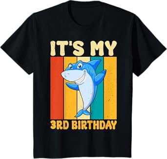 Retro It’s My 3rd Birthday Party Shark Lover 3 Years Old T-Shirt