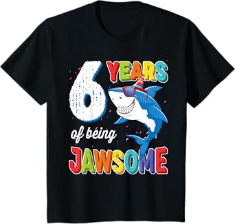 Kids 6 Year Old Boys Kids JawSome Shark 6th Birthday T-Shirt
