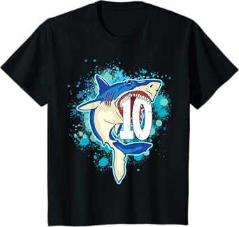 Kids Kids 10 yrs Old Boys Shark Birthday Gift Shirt Tee T-Shirt
