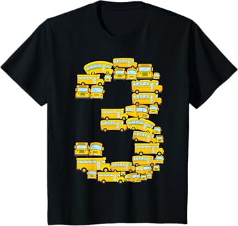 3rd Birthday Party School Bus 3 Years Old Kids Toddler T-Shirt