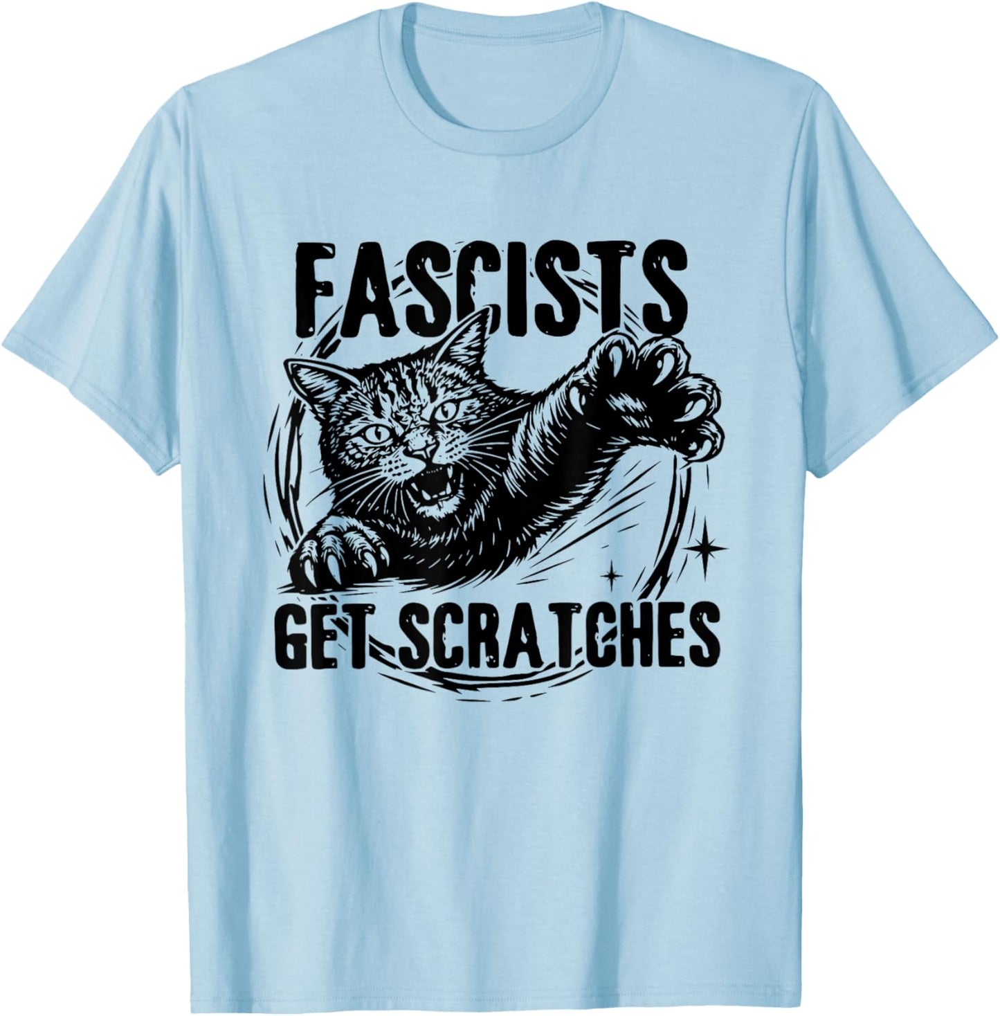 Vintage Black Cats Against Fascists Get Scratches T-Shirt T-Shirt - T-Shirt | Light Blue