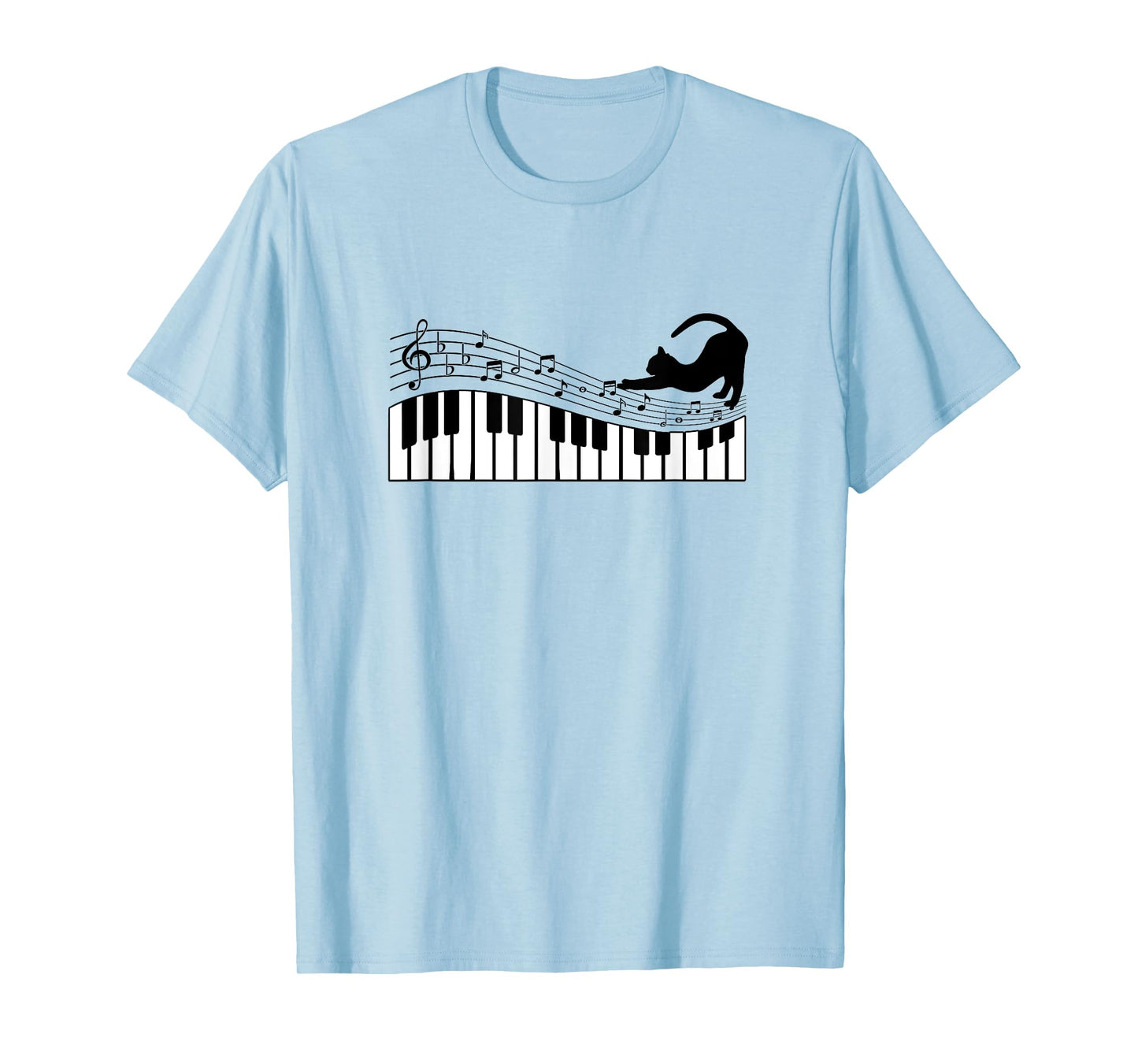 Cute Cat Kitty Playing Piano Music Clef Pianist Musician Art T-Shirt