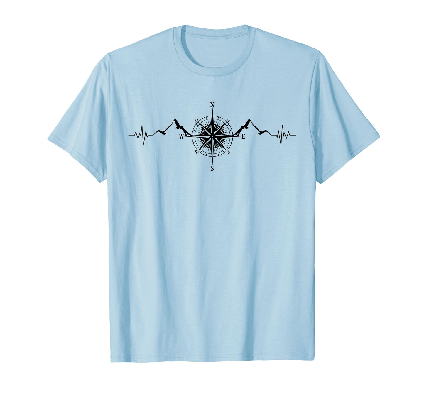 Funny Hiking Nature Mountains Wind Rose Compass Heartbeat T-Shirt