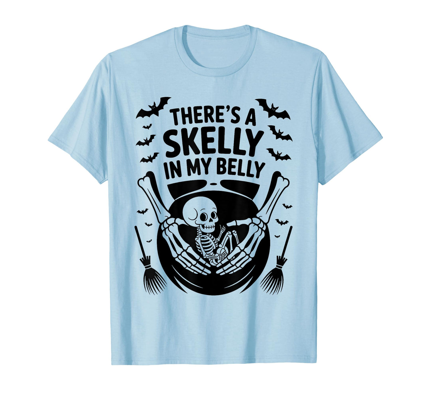 Funny Skeleton There's Skelly in My Belly Pregnant Halloween T-Shirt
