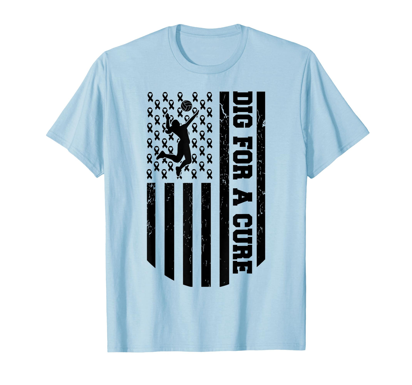 Dig For A Cure Breast Cancer Volleyball Pink American Flag T-Shirt for Women Kids Men