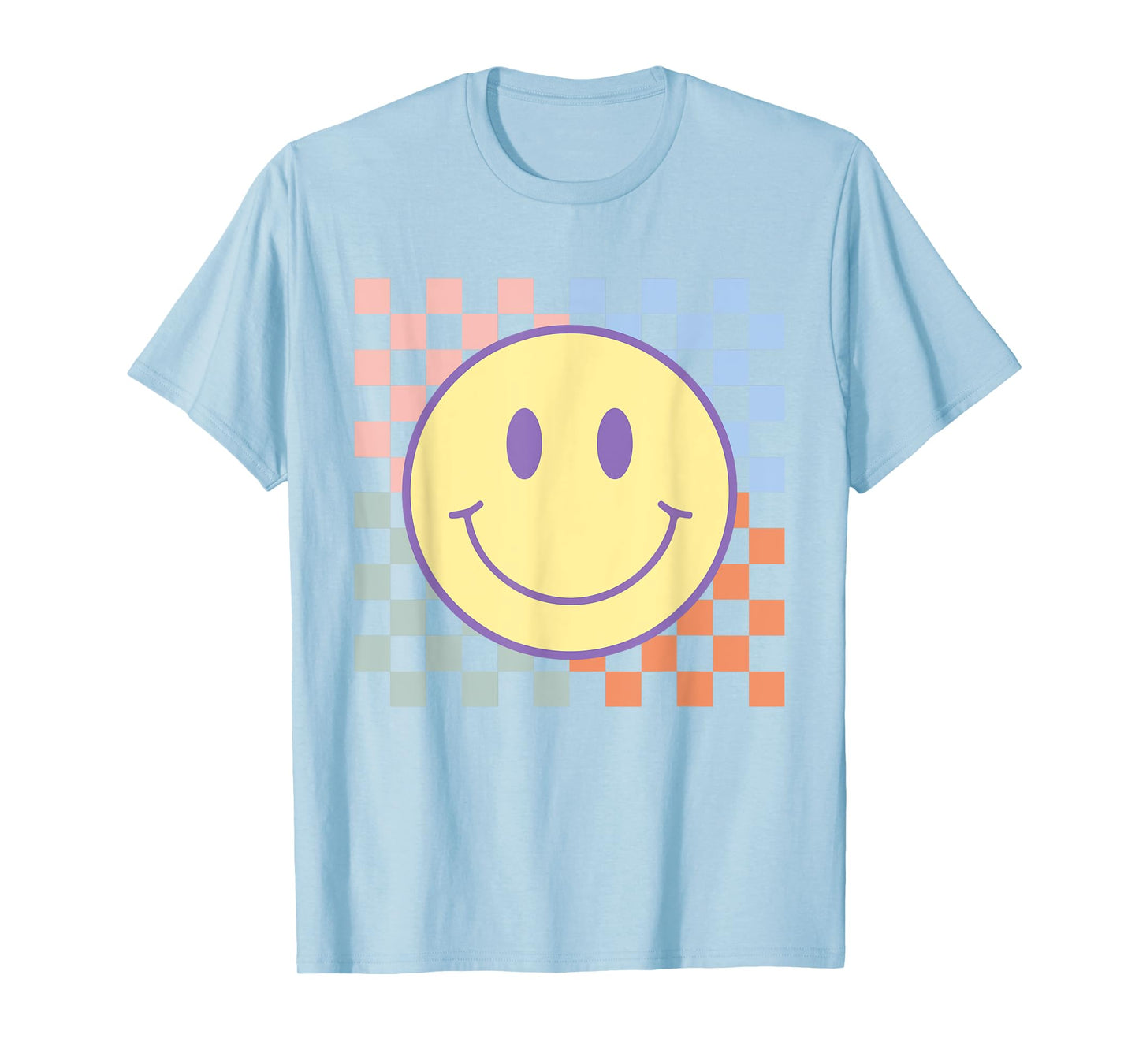 Retro Smile Face Shirts Checkered Pattern For Women Men Kids T-Shirt