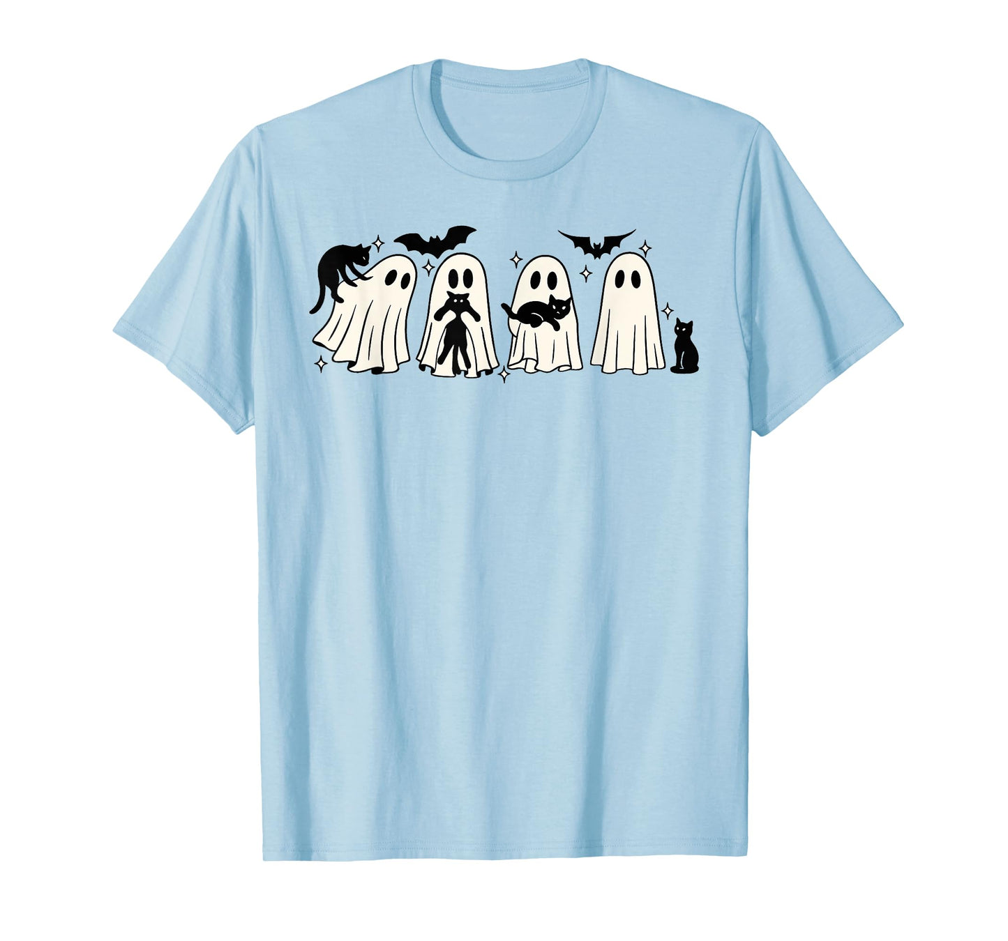 Funny Ghost Black Cat Spooky Season Trick Or Treat Halloween T-Shirt for Men Women Kids