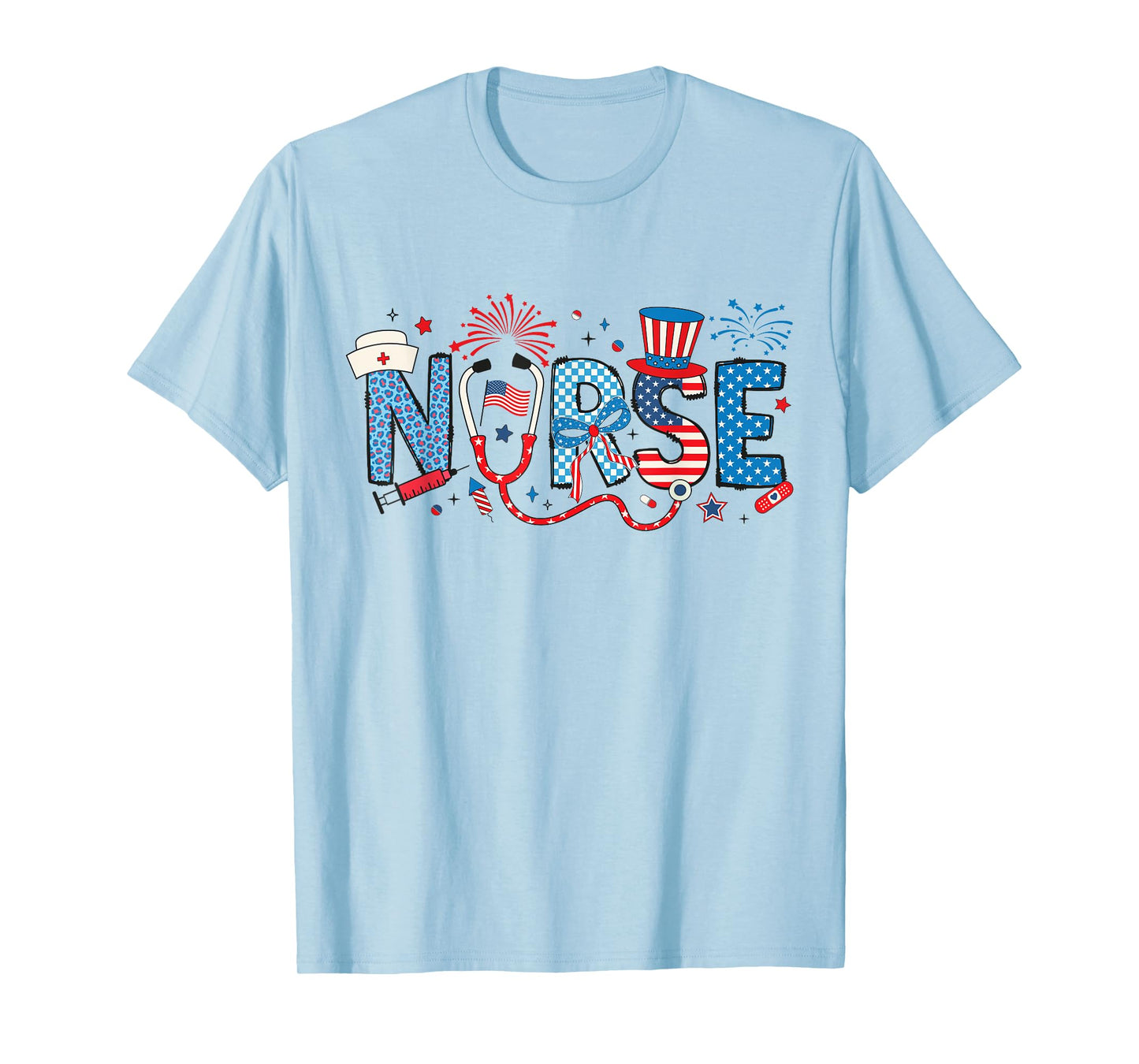 USA Flag Stethoscope American RN Nurse Women 4th Of July T-Shirt