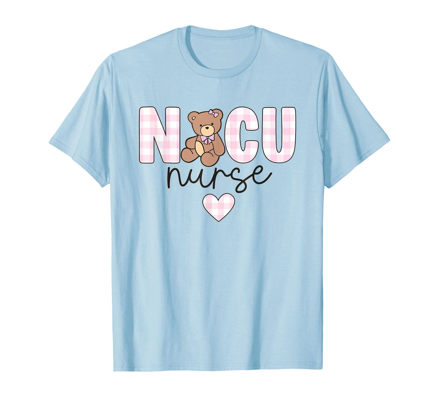 Gingham NICU RN Coquette Bow Neonatal Intensive Care Unit T-Shirt