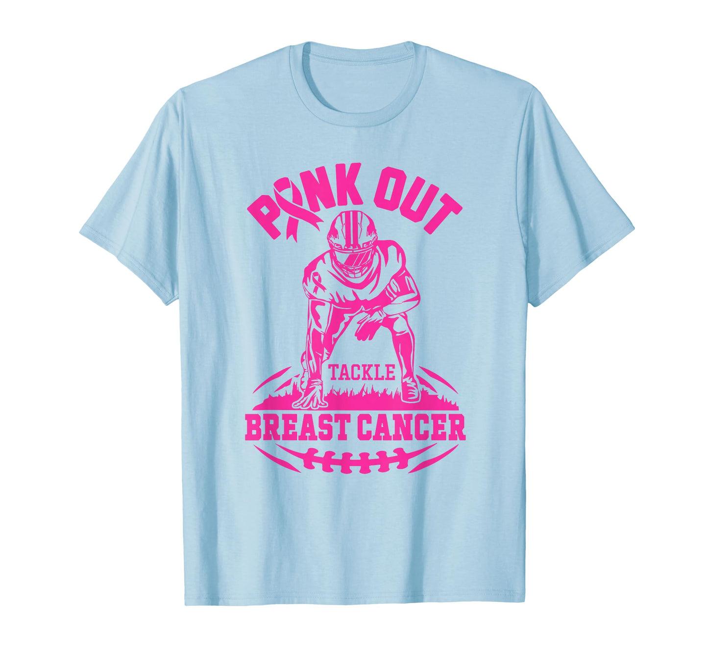 Pink Out Tackle Breast Cancer Awareness Football Pink Ribbon T-Shirt