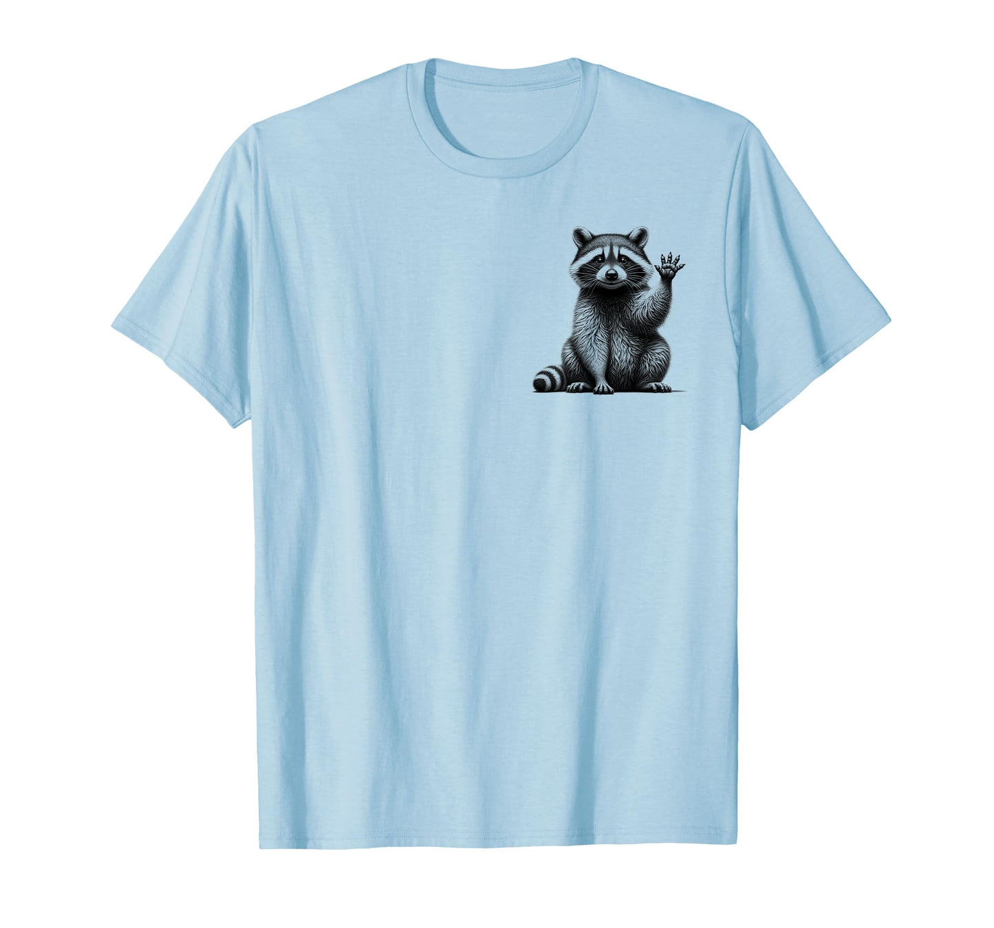 Cute Waving Raccoon in Drawing Style on Chest T-Shirt