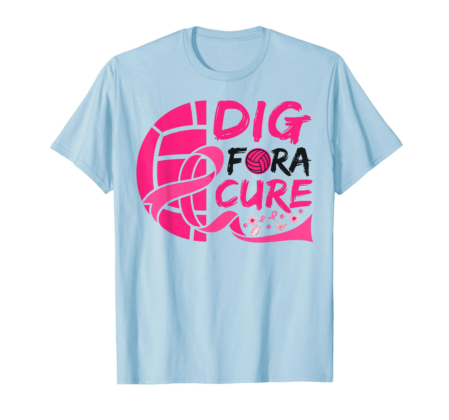 Dig For Cure Ribbon Volleyball Breast Cancer Awareness Pink T-Shirt