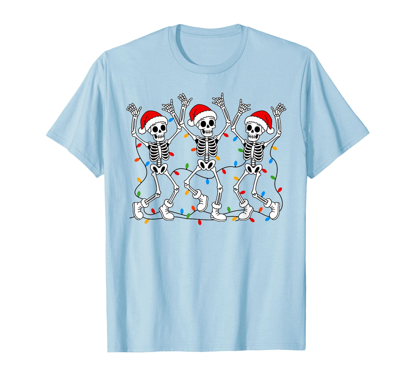 Funny Christmas Dancing Skeletons with Santa Hat Xmas Lights T-Shirt