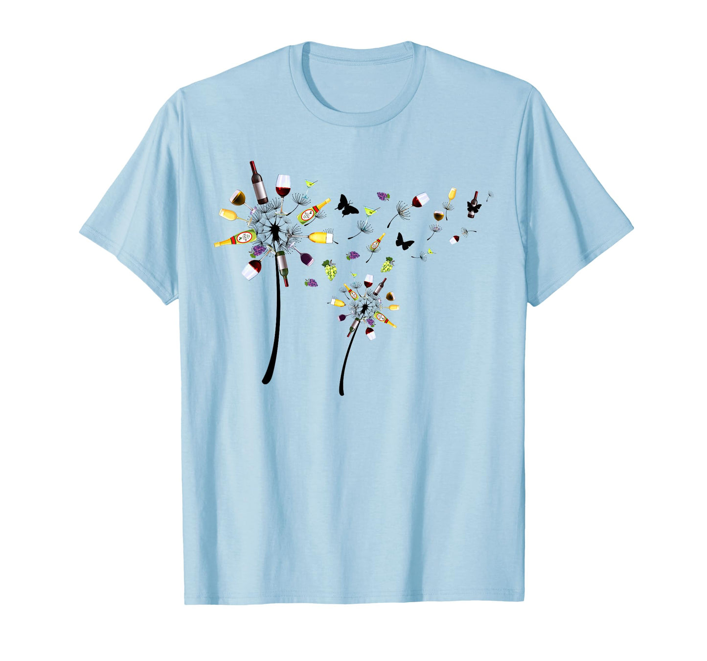 Funny Dandelion Flowers Wine Glasses Bottles Drinkers Team T-Shirt