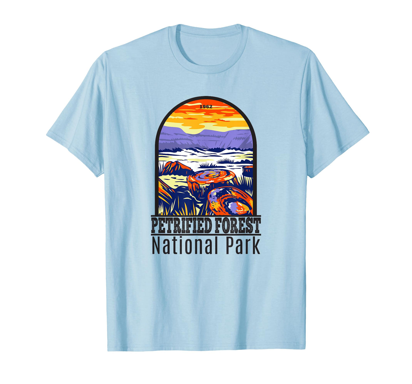 Totally Wild Designs Petrified Forest National Park Retro T-Shirt, Grey, Small, Classic Fit, Short Sleeve, Crew Neck, Unisex-Adult