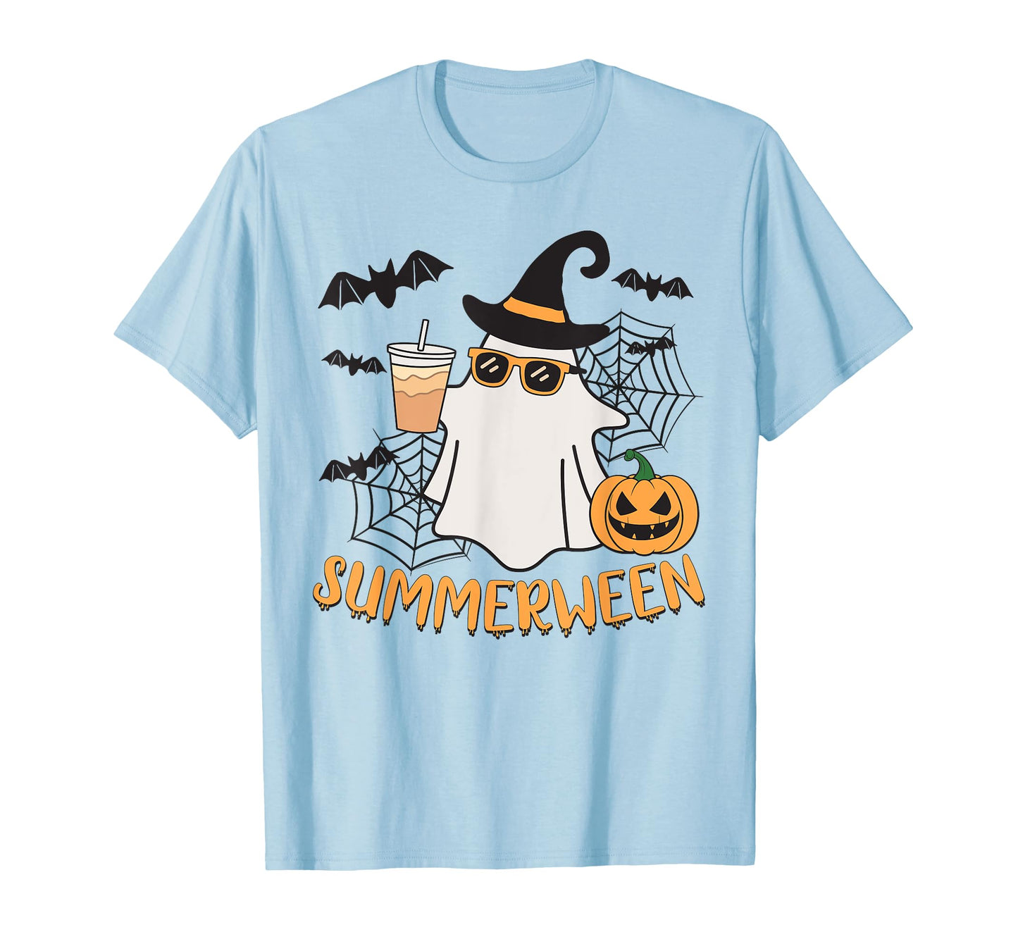Summerween Vibes Ghost Pumpkin Spooky Beach Summer Halloween Men Women Kids T-Shirt