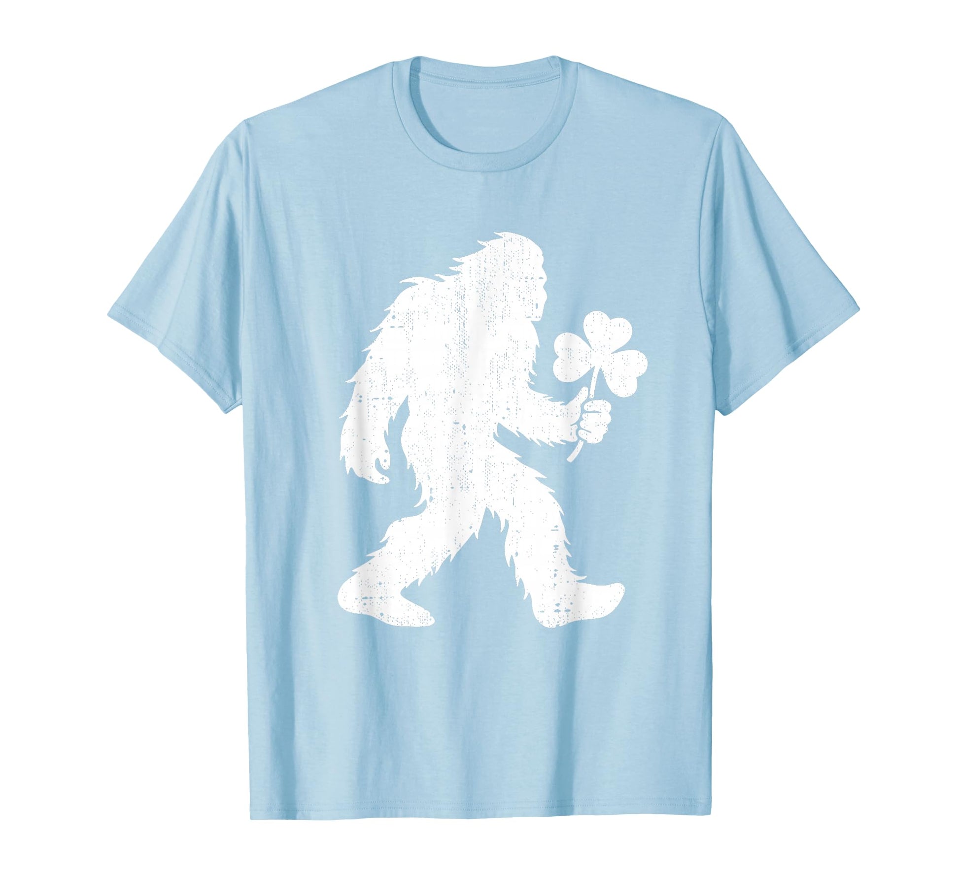 Bigfoot Shamrock St Patricks Day Adults Kids March T-Shirt - T-Shirt | Light Blue