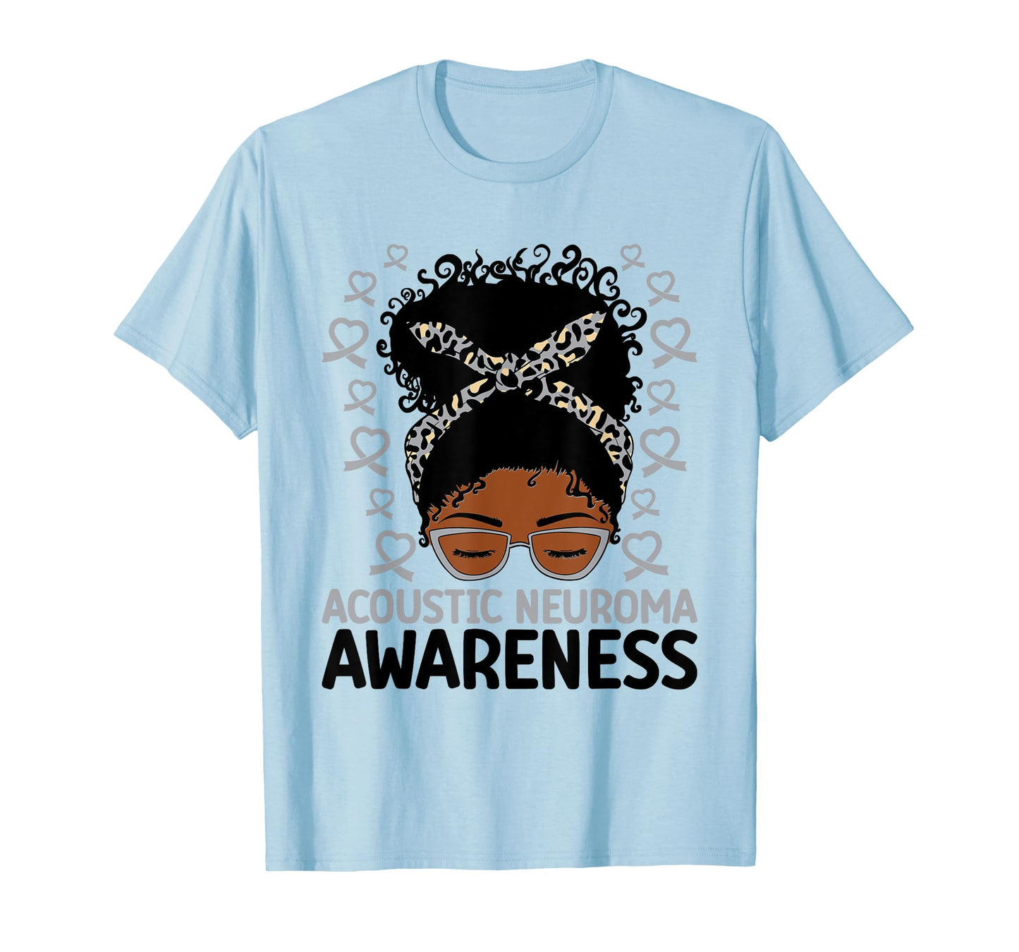 Acoustic Neuroma Awareness Women Messy Bun Gray Ribbon T-Shirt