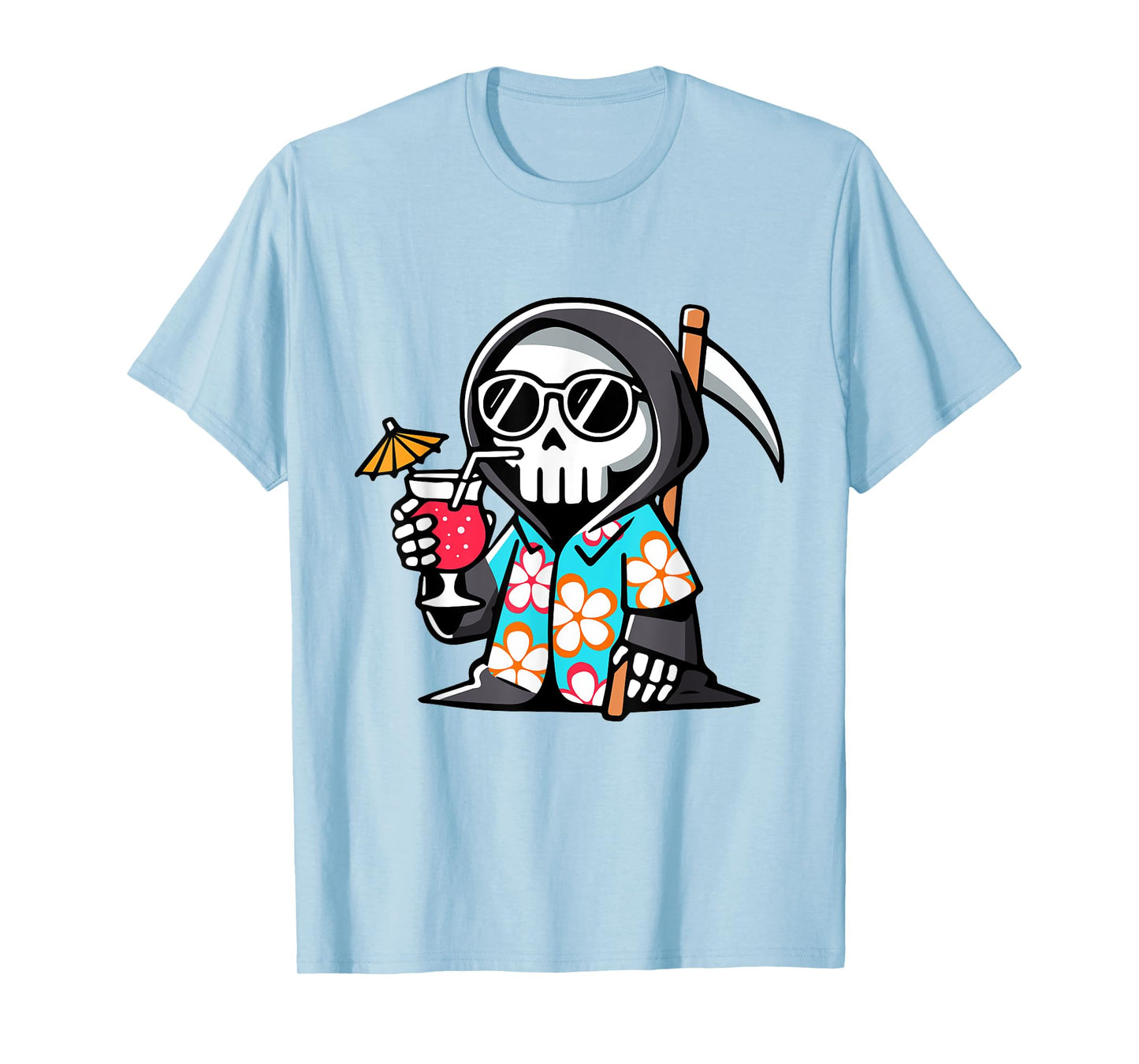 Funny Grim Reaper Hawaiian Summerween Summer Halloween T-Shirt