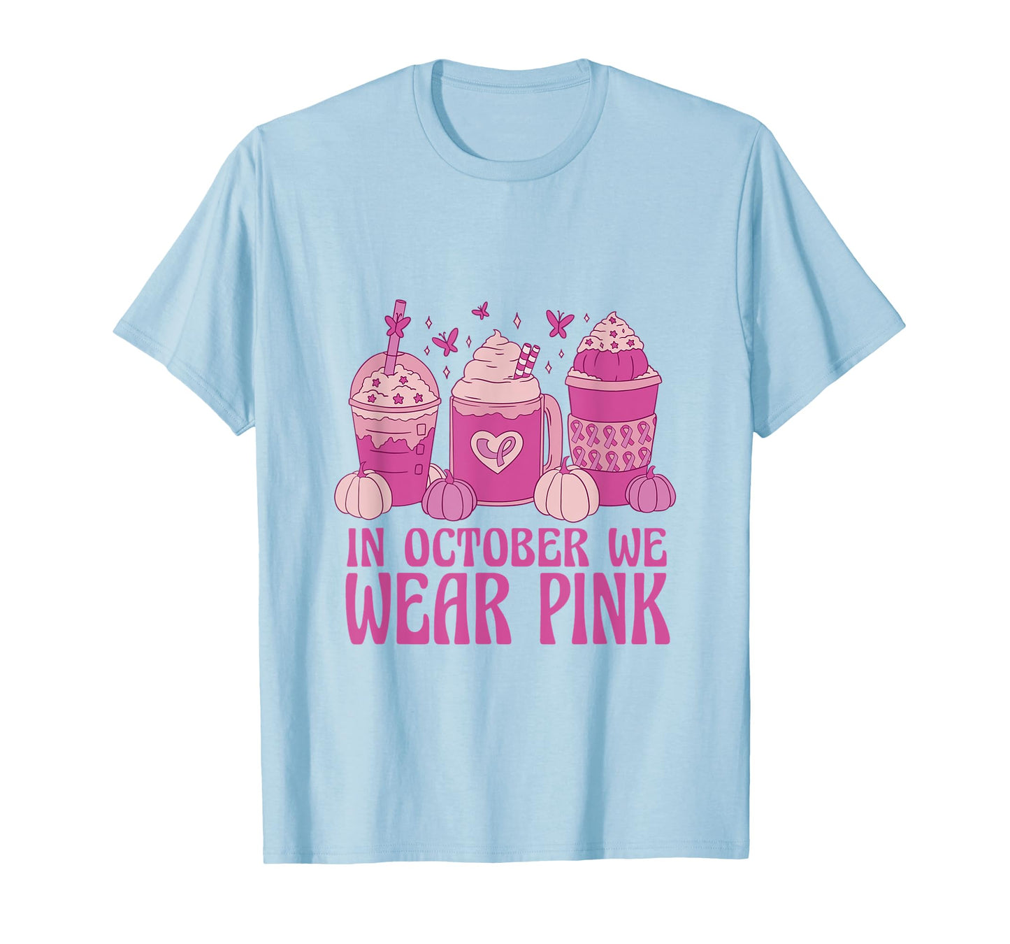 Women In October We Wear Pink Halloween Breast Cancer Coffee T-Shirt