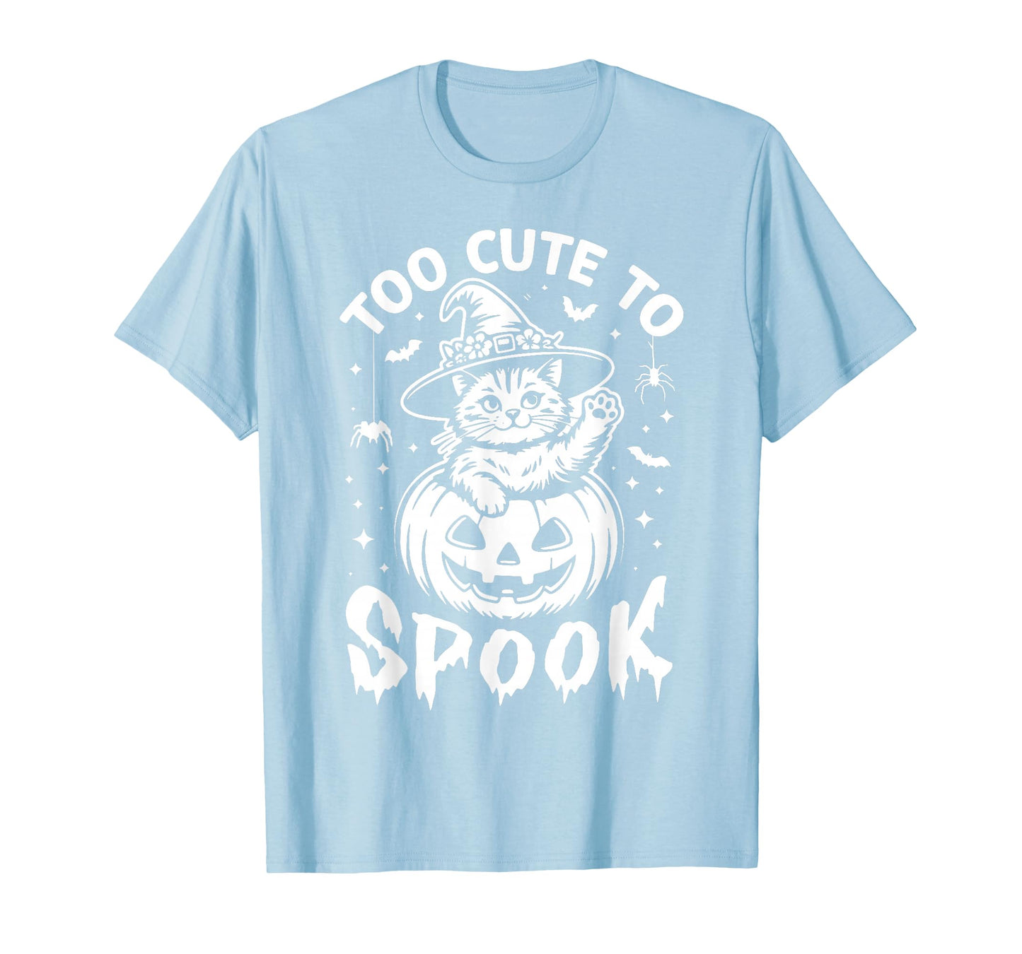 Too Cute to Spook Funny Spooky Halloween Black Cat Pumpkin T-Shirt