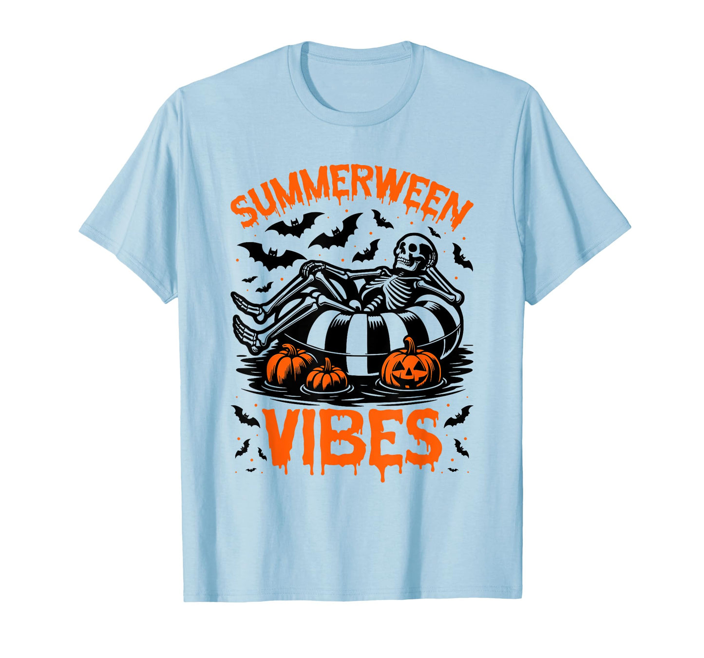 Summerween Vibes Skeleton Float Summer Halloween T-Shirt