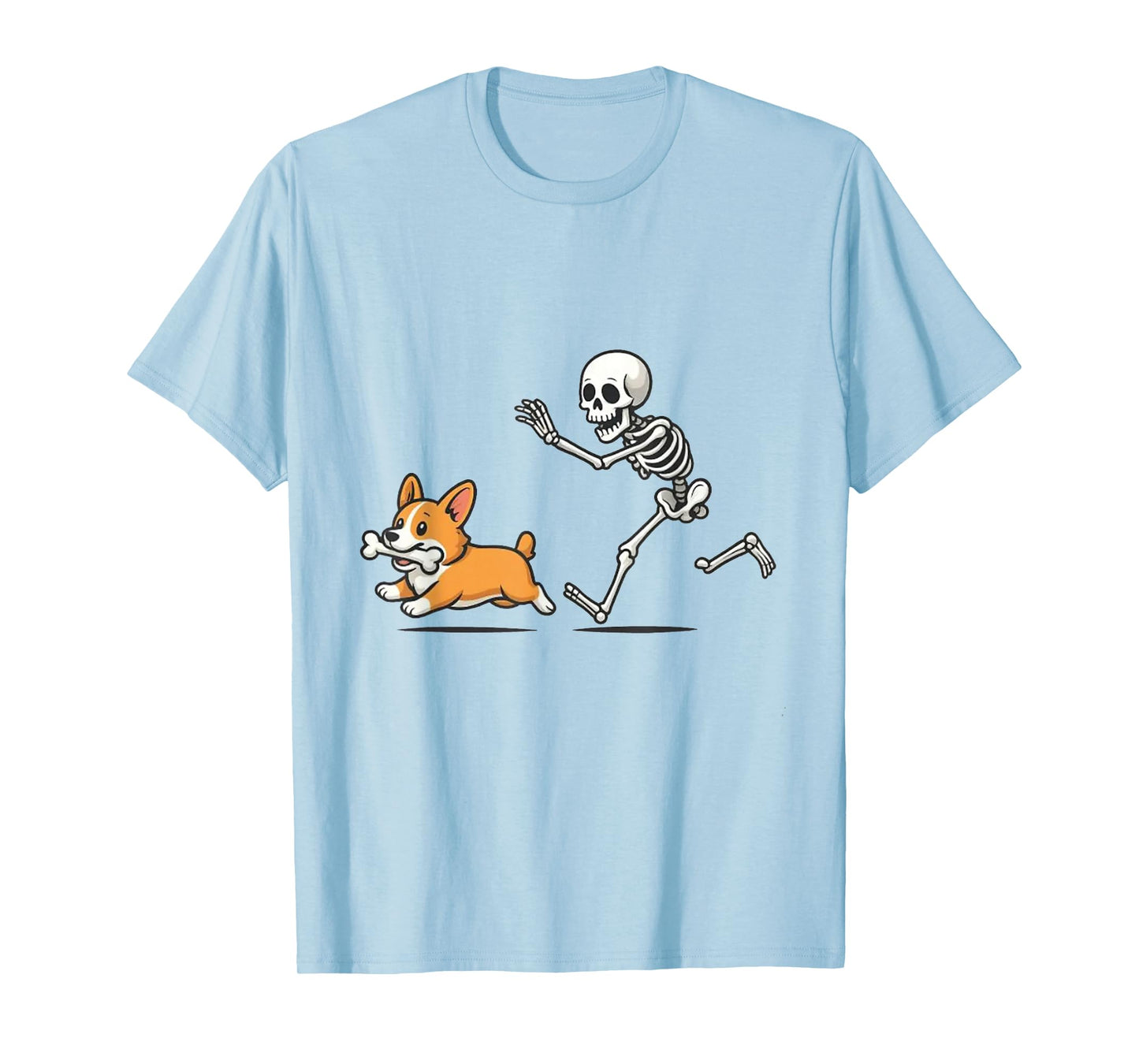 Funny Skeleton Chasing Corgi T-Shirt