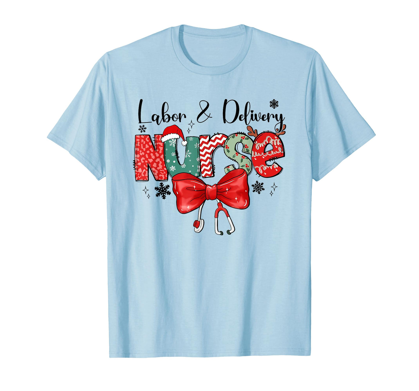 Labor & Delivery Nurse Stethoscope & Bow L&D Nurse Christmas T-Shirt